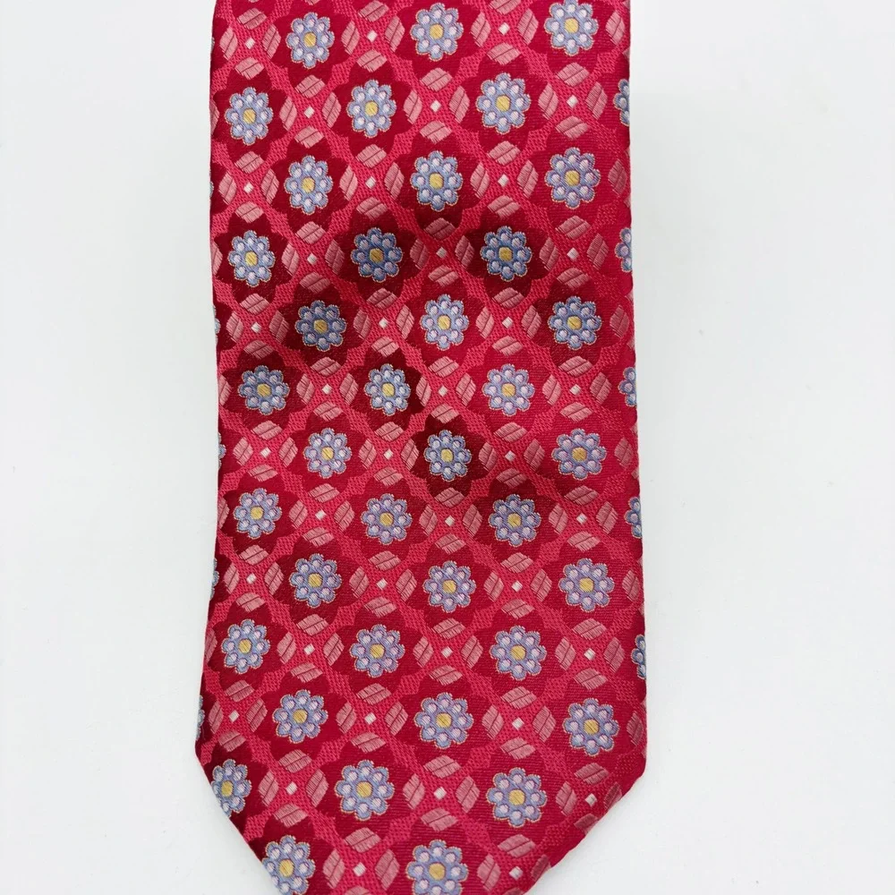 Ted Baker Tie Men OS Red Floral Geometric Silk Formal Business Necktie